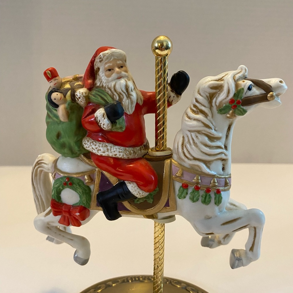 Vintage Santa riding carousel horse figurine holidays Home Interiors Homco #5117